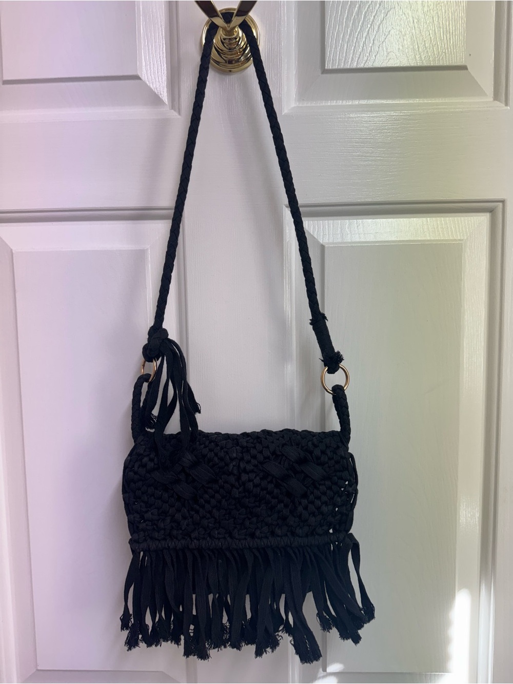 Mossimo Supply Co. Black Woven Fringe Shoulder Bag